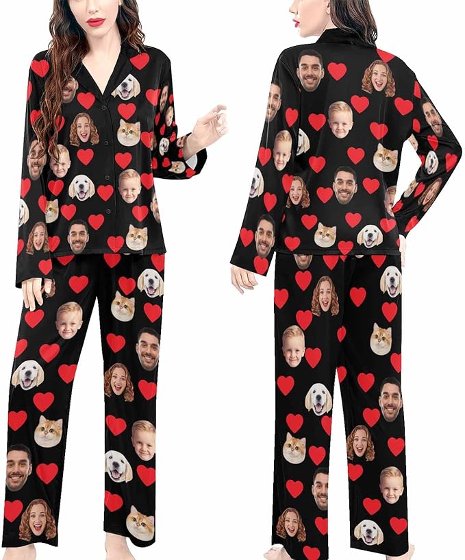 Artsadd Custom Pajamas for Women Men Family, Personalized Face Pjs Pajama Pants, Funny Pet Photo Loungewear Sleepwear Jammies