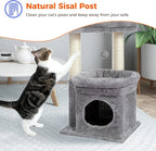 PEQULTI Cat Tree Tower for Indoor Cats with Private Cozy Cat Condo, Natural Sisal Scratching Posts and Plush Pom-pom for Small Cats