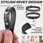 EXPAWLORER Cat Collar for Girl Boy Cats- Adjustable Leather Pet Collar with Safety Elastic Belt,Personalized Punk Accessories Buckle Collars with Bell & Durable D-Ring, Star & Moon