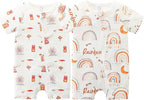 Unisex Summer Trendy 2-Pack Rompers Short Sleeve Zipped Bodysuit Infant Cotton Outfits