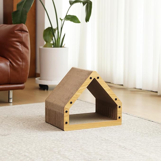 FUKUMARU Cat Scratcher House, Cozy Cardboard Design, Safe and Secure for Kittens, Eco-Friendly, 16.14 in Bevelled Surface, Maximum Load Capacity 22 Lbs