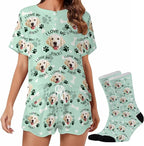 Custom Short Pajamas Set with Face Photo Women‘s Sleepwear Tee Personalized PJ Short Loungewear Set fot Her