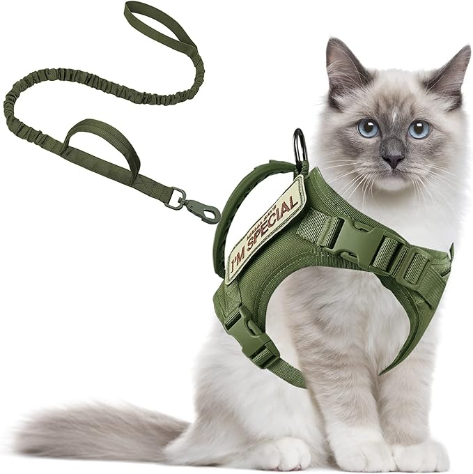 AIWAI Tactical Cat Harness for Walking Escape Proof, Adjustable Pet Vest Harness, Soft Mesh with Control Handle for Large Cat Small Dog, Gift with Patch