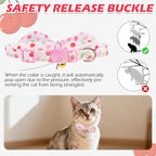 EXPAWLORER Bunny Ear Cat Collar with Bell, Soft Breakaway Kitten Collar with Bow and Accessory, Pink Girl Cat Collars with Safety Quick Release Clasp, Pet Collar for Valentine's Day (Cherry)