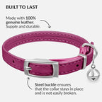 CollarDirect Leather Cat Collar with Bell - Kitten Collar, Small and Big Cat Collar for Boy Cats, Girl Cats with Safety Elastic Strap (Neck Fit 8"-11", Pink)