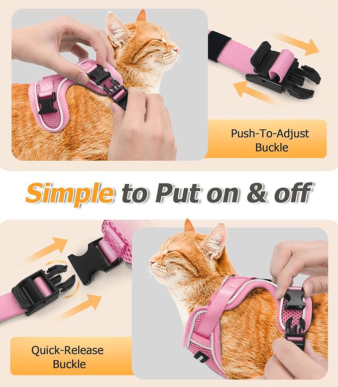 Halypet Cat Harness and Leash Set [MAX Safety 4th-Gen Upgrade] Escape Proof Adjustable Cat Leash Comfortable Soft Vest Easy to Wear Kitten Harness with Reflective Strip for Cats Walking, S Pink