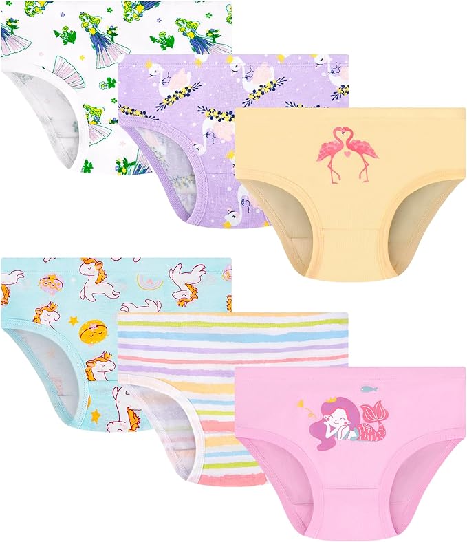 Girls and Toddlers 100% Cotton Underwear Tagless Soft Panties Size 2-3T,4-5T,6,8,10,12 (6-Pack)