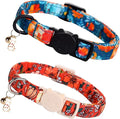 Elegant little tail Halloween Cat Collar-2 Pack Pumpkin Print Fall Cotton Breakaway Cat Collars with Bell Pendant Kitten Boy Girl Safety Adjustable Collar for Small Cats Puppy