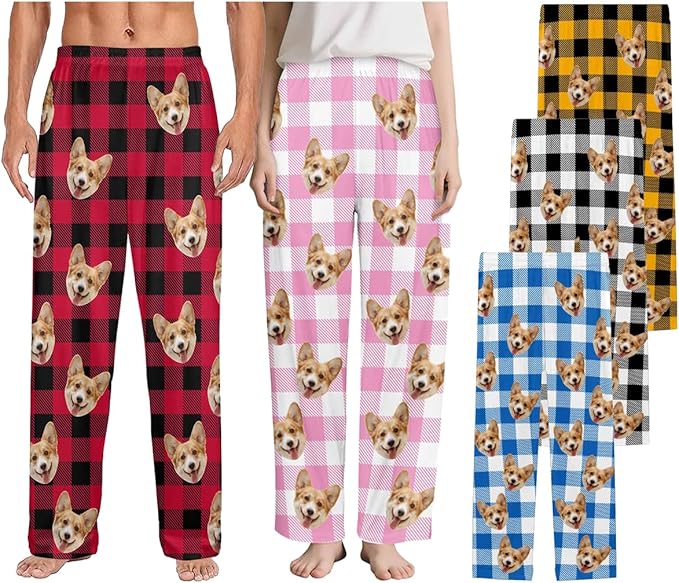 Custom Couple Pajama Pants Sock with Funny Face, Personalized PJ Anniversary Birthday Women Men Pants