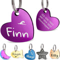 Anavia Small Size Dog Cat ID Tags, Small/XS Personalized Color Plated Stainless Steel Puppy Kitten Name Tags, Customized Engraved Nameplate Pet Collar Tag (Purple, Heart)