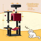 DUMOS Small 44 Inch Cat Tree Tower, Cat Climbing Tower with Natural Sisal Scratching Posts, Hammock, Pet Condo for Indoor Cats and Kittens Play, Black and Red