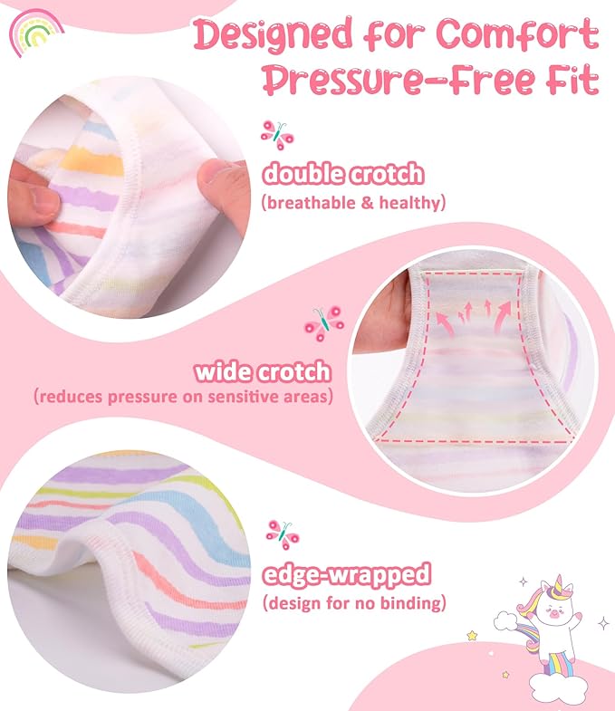 Girls and Toddlers 100% Cotton Underwear Tagless Soft Panties Size 2-3T,4-5T,6,8,10,12 (6-Pack)