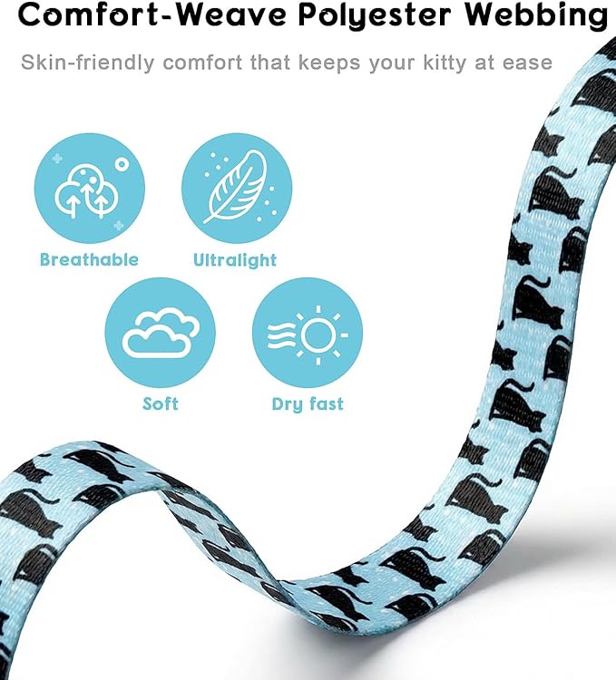 Halypet 2-Pack Cat Harness and Leash Set, Escape Proof 3-in-1 Adjustable Harness for Cats, Soft Lightweight, Easy On & Control for Walking, Travel & Outdoor Use, Small (White & Blue)