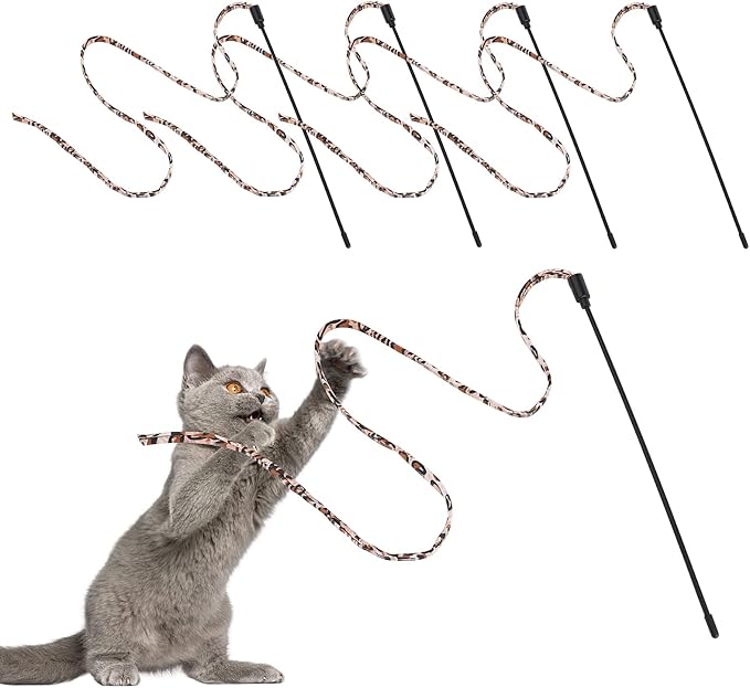 Cat Wand Stick Toy, 5pcs Rainbow Wand for Kittens Training, Interactive Cat Exerciser Playing (30cm, Leopard Print)