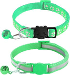 2 Pack Cat Collars - Reflective, Breakaway Design with Bells, Adjustable from 7.5 to 12.5 Inches, Ideal Kitten Collar for Both Girls & Boys (Light Green)
