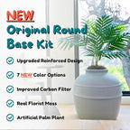 Good Pet Stuff Hidden Litter Box Planter, Decorative Cat Litter Enclosure with Carbon Filter, Artificial Plant, Easy Clean, Improved Design, Round Style, Base Kit, Pebble Gray