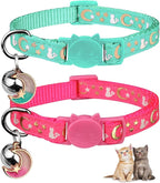 Baeuppit 2PCS Breakaway Cat Collars with Bell Moons Stars Cute Kitty Adjustable Safe Kitten Collars with Pendant Glow in The Dark(Pink&Teal)
