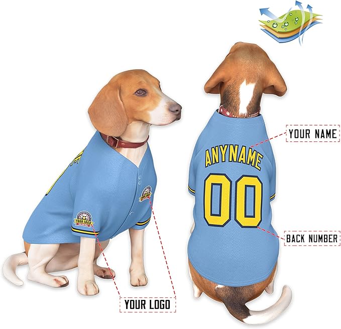 Custom Dog Baseball Jersey with Name Number Logo for Small Pet Dogs-Personalized Dog Shirts