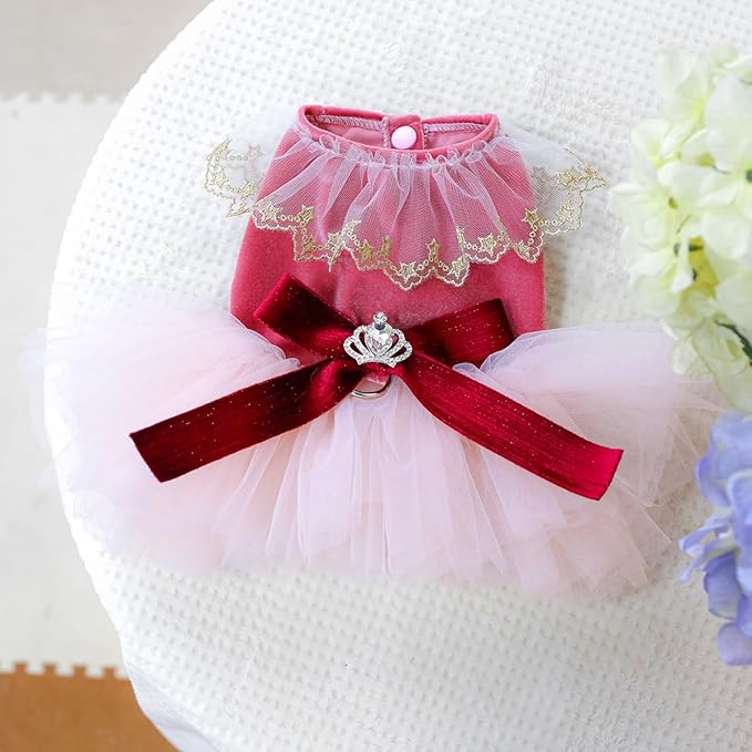 Fashion Sweet Puppy Dog Blingbling Princess Skirt Pet Dog Lace Cake Camisole Tutu Dress D-red S