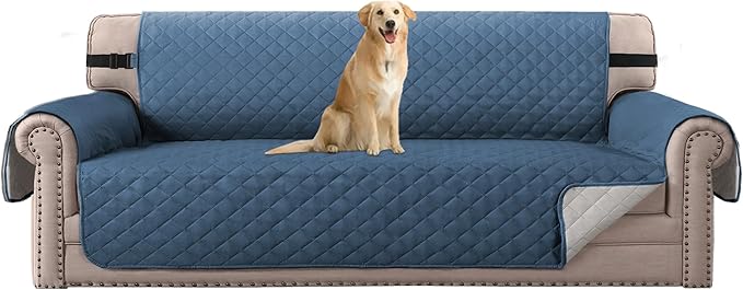 H.VERSAILTEX Sofa Slipcover Reversible Sofa Cover Seat Width Up to 78" Water Resistant Couch Cover with Elastic Strap Quilted Furniture Protector for Pets(Oversized Sofa, Dark Blue/Beige)