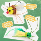 SONGWAY Cat Toy Wand Refill Bugs - 4 Pieces Cat Bug Toys Replacement, Teaser Wand Toy Attachments, Interactive Insect Feather Toys for Cats Kittens