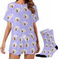 Custom Short Pajamas Set with Face Photo Women‘s Sleepwear Tee Personalized PJ Short Loungewear Set fot Her