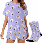 Custom Short Pajamas Set with Face Photo Women‘s Sleepwear Tee Personalized PJ Short Loungewear Set fot Her