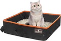 HiCaptain Portable Cat Travel Litter Box, Foldable Litter Box for Travel in Car, Collapsible Toliet Tray Carrier for Small and Medium Cats - Black