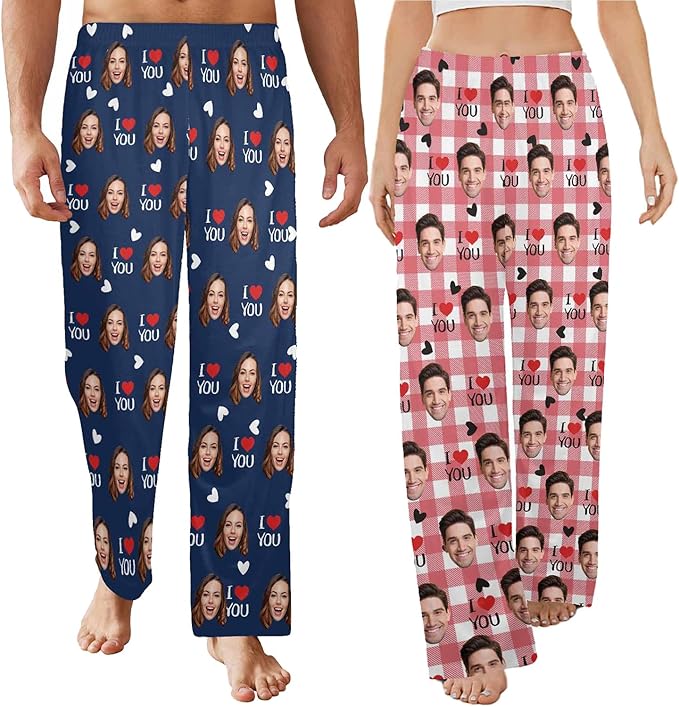 Artsadd Personalized Christmas Pajama Pants Socks for Men Custom Photo Pajama Bottoms for Men S-XXL