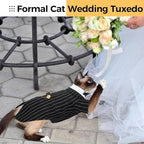 DENTRUN Cat Tuxedo Outfit, Sphynx Cat Costume Formal Suit with Bow Tie, Stylish Cat Shirt Fashion Apparel Fancy Clothes, Kitten Formal Attire Wedding Onesie Costume for Cats Only