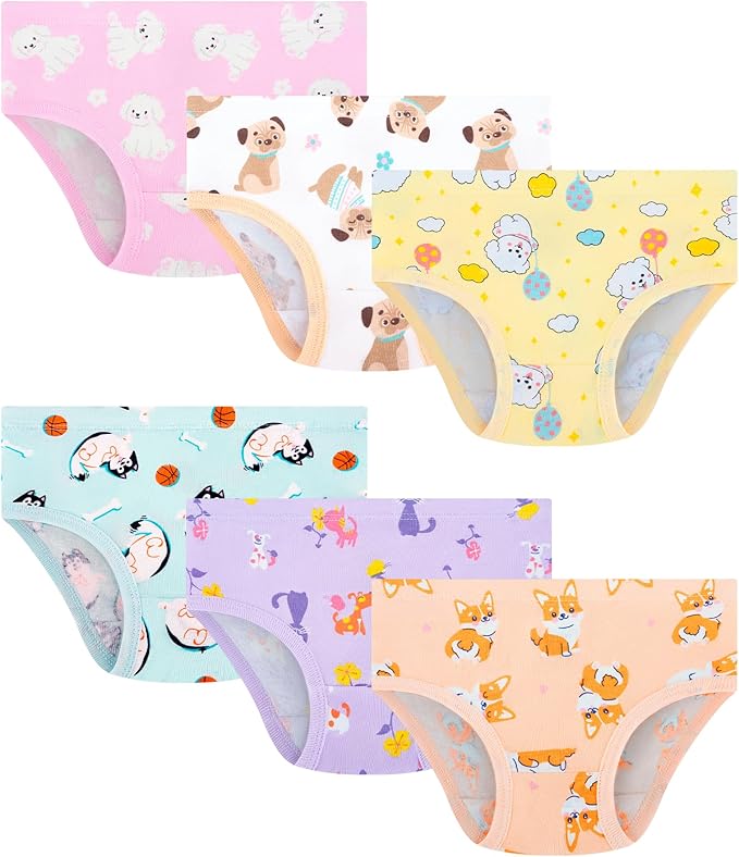 Girls and Toddlers 100% Cotton Underwear Tagless Soft Panties Size 2-3T,4-5T,6,8,10,12 (6-Pack)