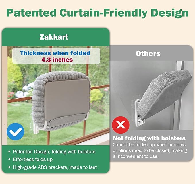 Zakkart SnugCloud Foldable Cat Window Perch - Cordless, Ultra Soft Machine Washable Bed with 4-Sided Bolster, Metal Frame - Window Hammock for Large Cats and Kittens (Cream White, Medium)