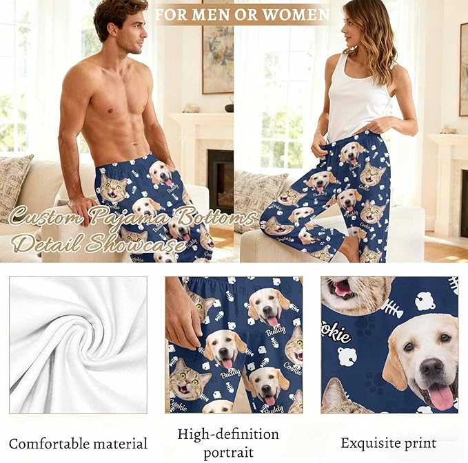 Custom Couple Pajama Pants Sock with Funny Face, Personalized PJ Anniversary Birthday Women Men Pants