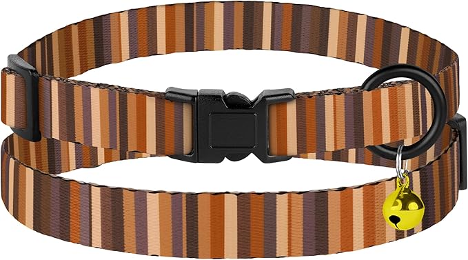 4PCS Breakaway Cat Collars with Bell - Cute Soft Adjustable Safety Kitten Collars 4-Pack - Nylon Pet Collars Nature Tribal Striped Floral Space Aztec Flowers Print (Striped)
