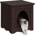 Yaheetech Cat Litter Box Enclosure, Litter Box Furniture Hidden with Towel Bar, Wooden Pet Washroom, Dog Proof Cat Litter Box Cabinet, Indoor Pet House, Side End Table, Espresso