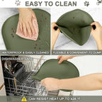 Small Silicone Pet Food Mat with Raised Edge for Food and Water Bowl, Square Dog Feeding Mats, Cat Food Trays for Floor Waterproof, Rubber Tray for Dogs and Cats, 12 x 12 x 0.7 Light Olive Green