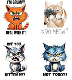 4pcs Angry Cat Pets Iron On Heat Transfer Stickers Ready to Press Vinyl Decal Patches for Jeans T-Shirt Jackets Backpacks Pillows DIY Appliques Decor