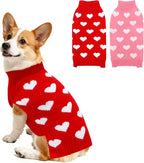 2 Pack Valentines Dog Sweater, Knit Pet Small Dog Sweater Holiday Valentine’s Day Outfit Clothes for Small Medium Large Dogs Pets (Red & Pink, X-Large)