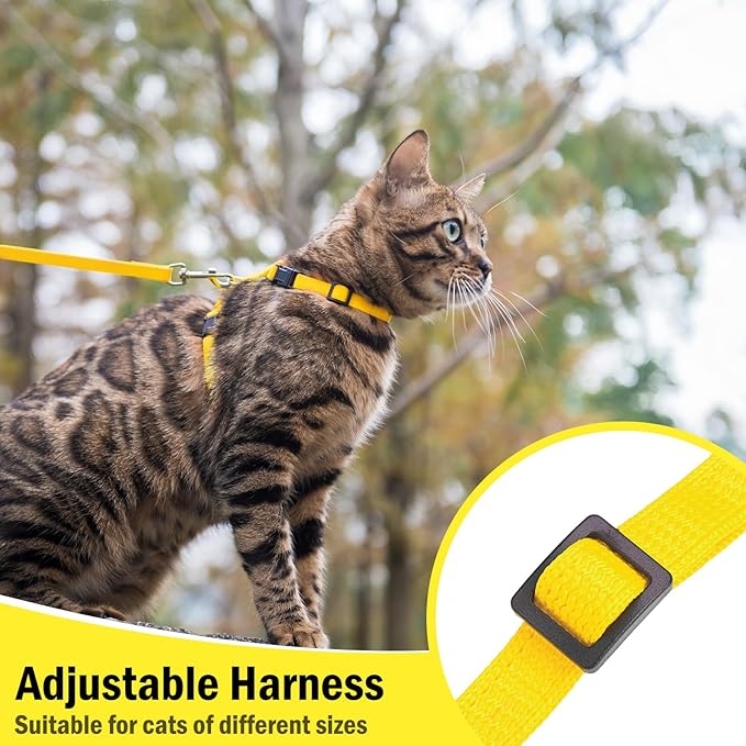 PUPTECK Adjustable Cat Harness and Leash Set Escape Proof Kitten Strap Collar for Walking Travel, Yellow
