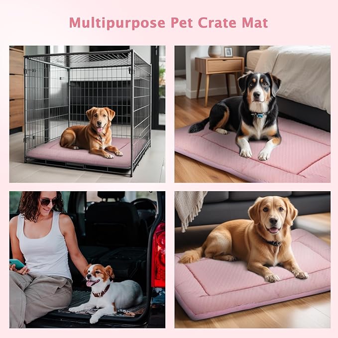 Dog Bed Mat, Crate Pad Reversible,Soft Kennel Pad, Washable Crate Mat (Cool and Warm),Pet Sleeping Mattress for Small Medium Dogs XB009 Pink 30''x20''