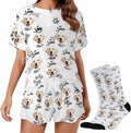Custom Short Pajamas Set with Face Photo Women‘s Sleepwear Tee Personalized PJ Short Loungewear Set fot Her