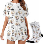 Custom Short Pajamas Set with Face Photo Women‘s Sleepwear Tee Personalized PJ Short Loungewear Set fot Her