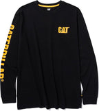 Caterpillar Trademark Banner Long Sleeve Tee Shirts for Men with Center Back Neck Wire Management Loop and Cat Workwear Logo