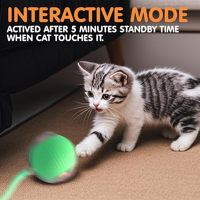 Rocfish Durable Interactive Cat Toys for Indoor Cats, Smart Automatic Cat Chase Ball Toy, Upgraded Speedy Tail Kitten Toy for Bored Indoor Adult Pets (Green)