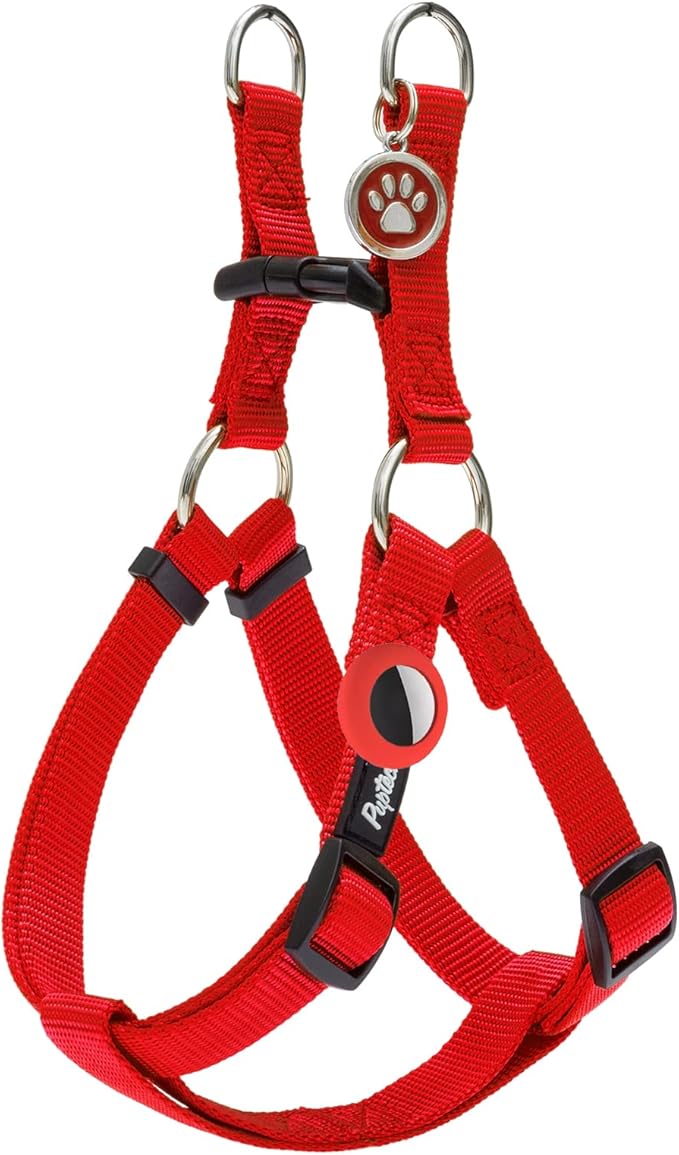 PUPTECK No Pull Dog Harness Soft Adjustable Basic Nylon Step in Puppy Vest Outdoor Walking with ID Tag and A-ir Tag Case, Red, S