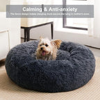 WNPETHOME Calming Dog Beds for Large Dogs, Anti-Anxiety Donut Pet Bed, Fluffy Faux Fur Plush Dog Bed，Warming Cozy Soft Round Pet Bed for Large Jumbo Dogs, Cat Cuddler Cushion