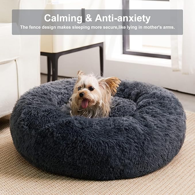 WNPETHOME Calming Dog Beds for Large Dogs, Anti-Anxiety Donut Large pet Bed, Fluffy Faux Fur Plush Pet Bed，Warming Cozy Soft Round Lagre Bed for Jumbo Dogs, Cat Cuddler Cushion Bed