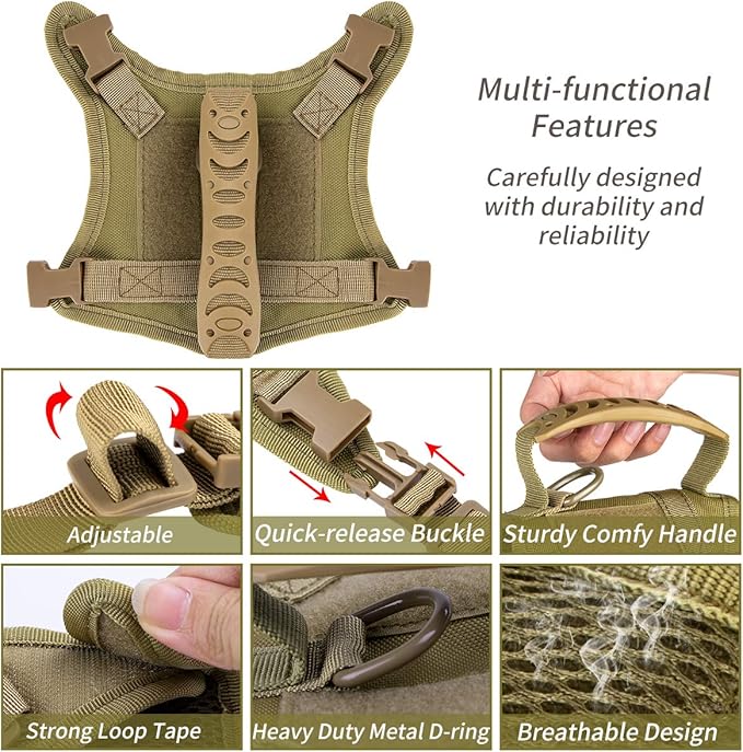 IronSeals Tactical Nylon Adjustable Dog Vest Harness Comfy Mesh Padding Puppy Vest with Quick-Release Buckle and Rubber Handle for Small Dog/Big Cat