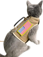 Tactical Cat Harness and Leash for Walking Escape Proof, Adjustable Cat Walking Jackets, Padded Stylish Cat Vest, Khaki, Large