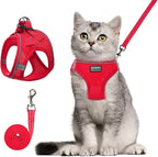 Cat Harness and Leash Set, Soft and Breathable Vest with Reflective Strip, Escape Proof Kitten Harness, Easy to Wear for Cats Walking and Traveling (Red, S)